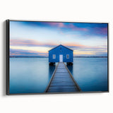 Black and white framed canvas of Perth landscape in vintage poster style, suitable for bedroom wall art.