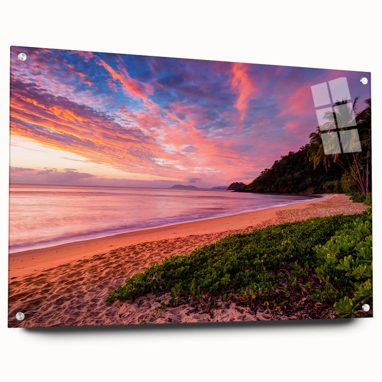 Large abstract wall art of Queensland scenery in muted earth tones on acrylic glass.