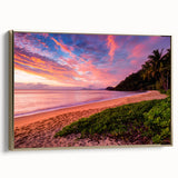 Framed canvas featuring a vintage-style landscape painting of Queensland, Australia in muted gold and black tones.