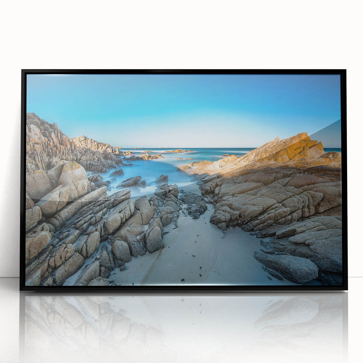 Large abstract wall art depicting a Tasmanian landscape in muted earth tones on a framed acrylic.