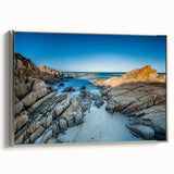 Framed canvas landscape art painting of Tasmania scenery in muted earth tones, ideal for living room decor.