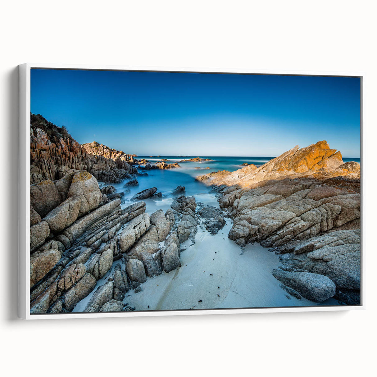 Vintage poster art of Tasmania scenery on framed canvas, featuring colorful art in extra large size, ideal for living room.