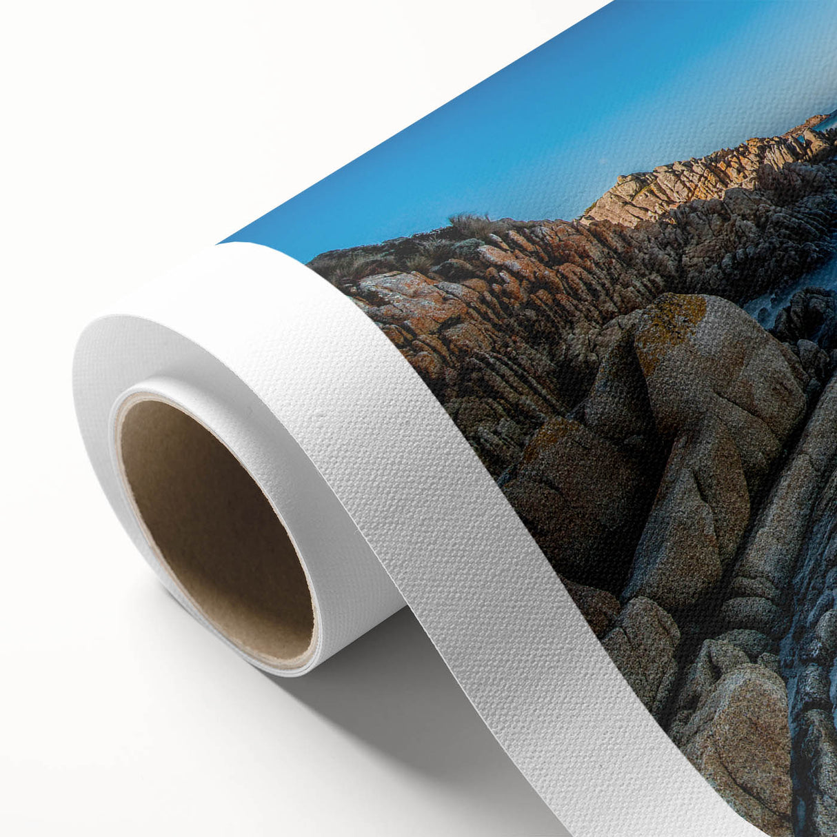 Art Deco poster of Tasmania scenery in pastel shades on rolled canvas, ideal for nursery wall art.