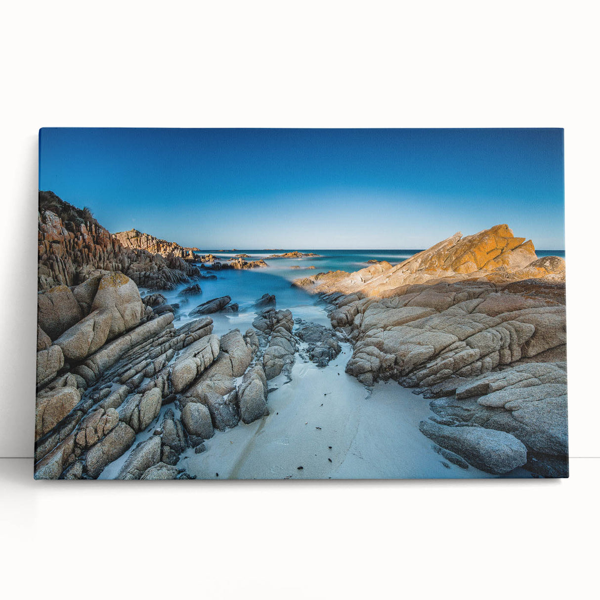 Large black and white stretched canvas of Tasmania scenery, ideal for kitchen wall art.