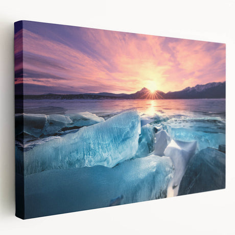 Scenic Alberta landscape on stretched canvas featuring vivid green and blue tones, suitable for kitchen wall art.