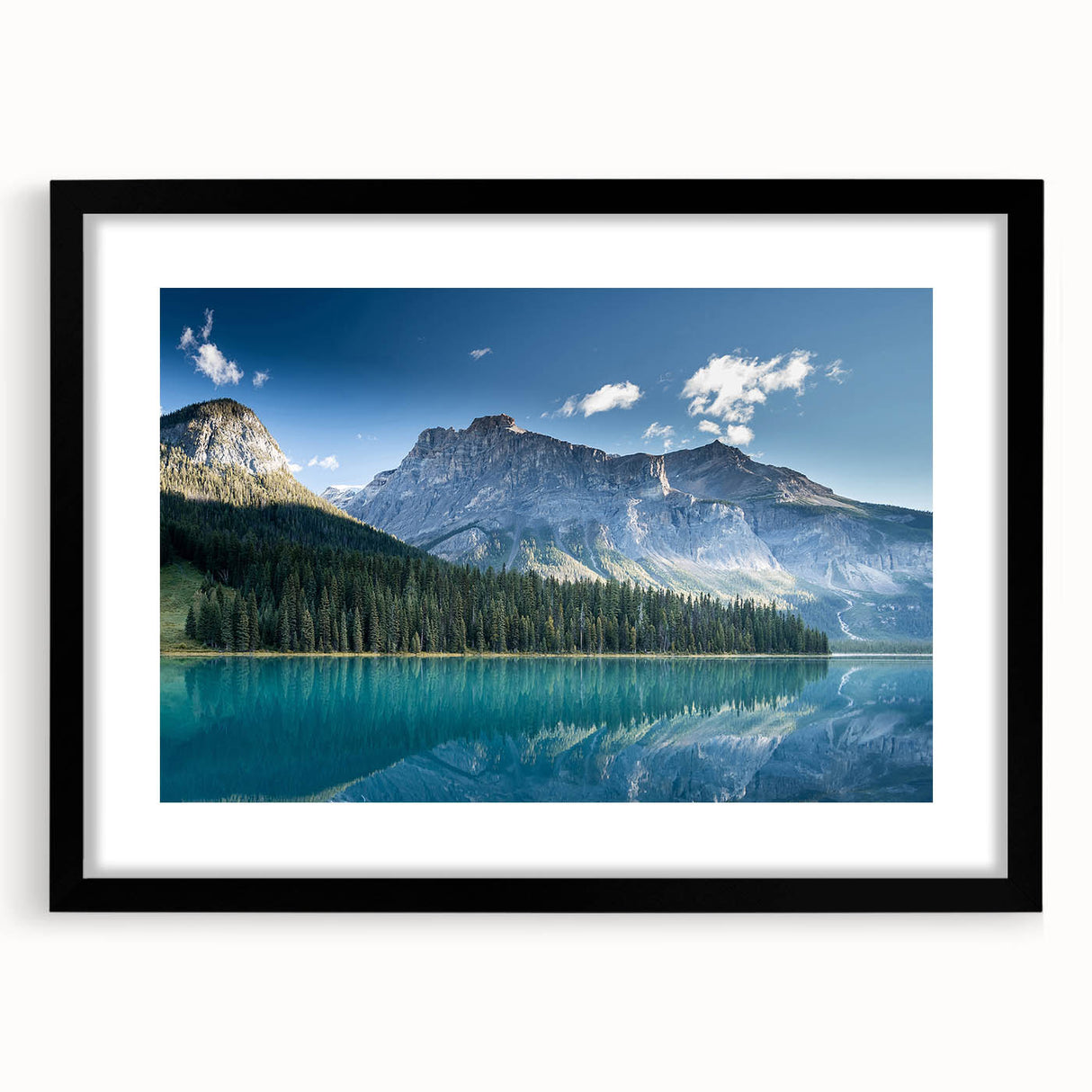 Extra large abstract art print of colorful, textured scenery in British Columbia, framed in black.