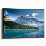 Black and white framed canvas depicting British Columbia landscape, ideal for bedroom wall decor.