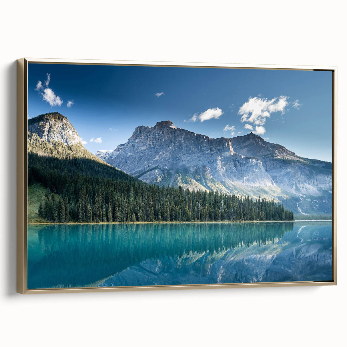 Framed canvas depicting a vintage-style landscape of British Columbia in muted gold and black tones.