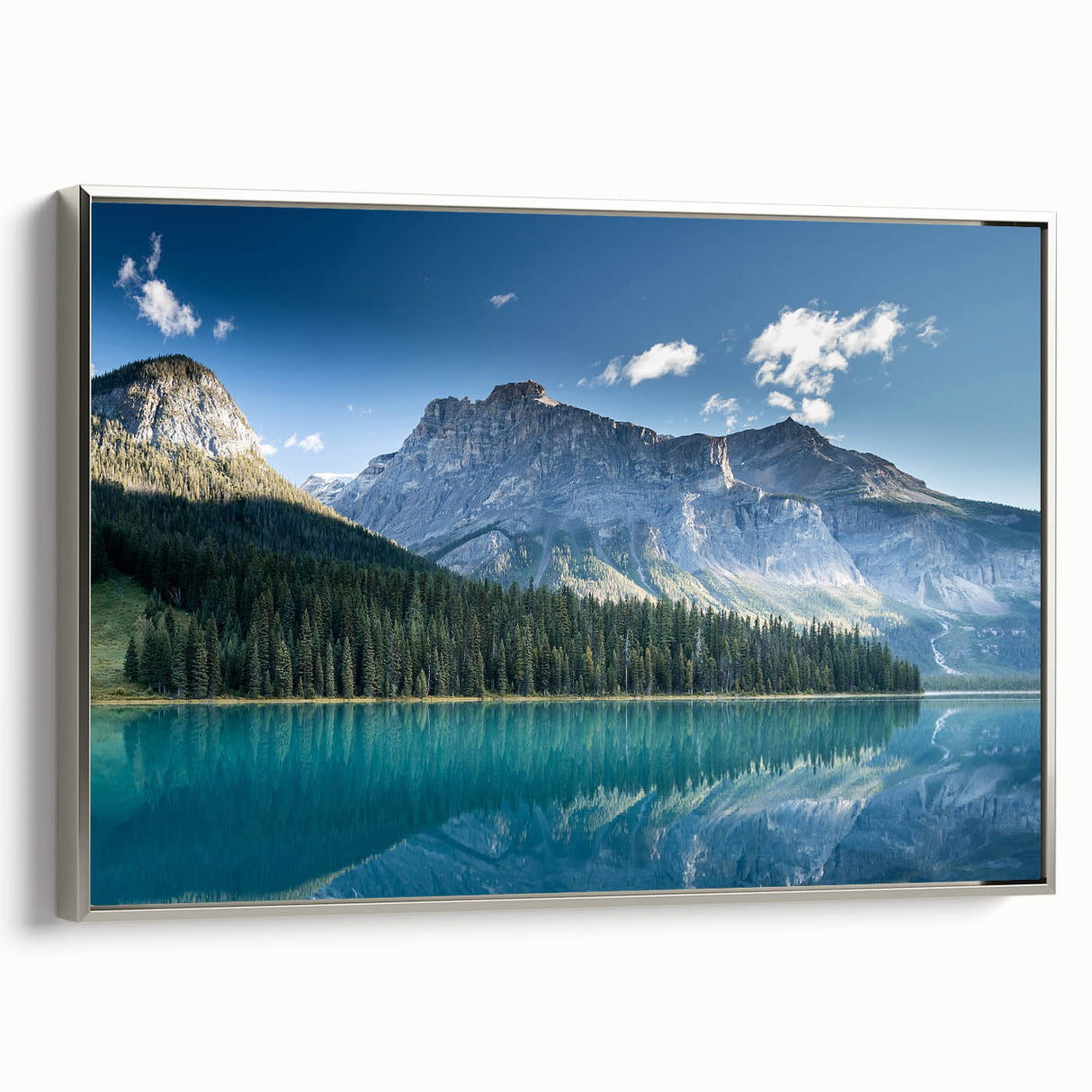 Framed canvas featuring a vintage-style landscape art painting of British Columbia with colorful and black elements.
