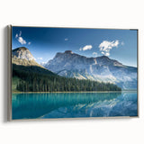 Framed canvas featuring a vintage-style landscape art painting of British Columbia with colorful and black elements.