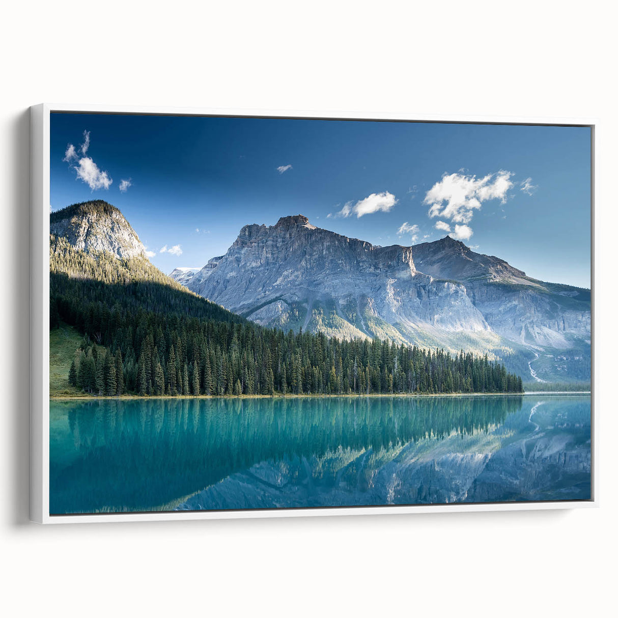 Vintage poster art of British Columbia scenery on framed canvas, featuring vibrant colors, ideal for living room decor.