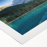 Art deco poster featuring a serene British Columbia landscape on rolled canvas, suitable for dining room wall art.