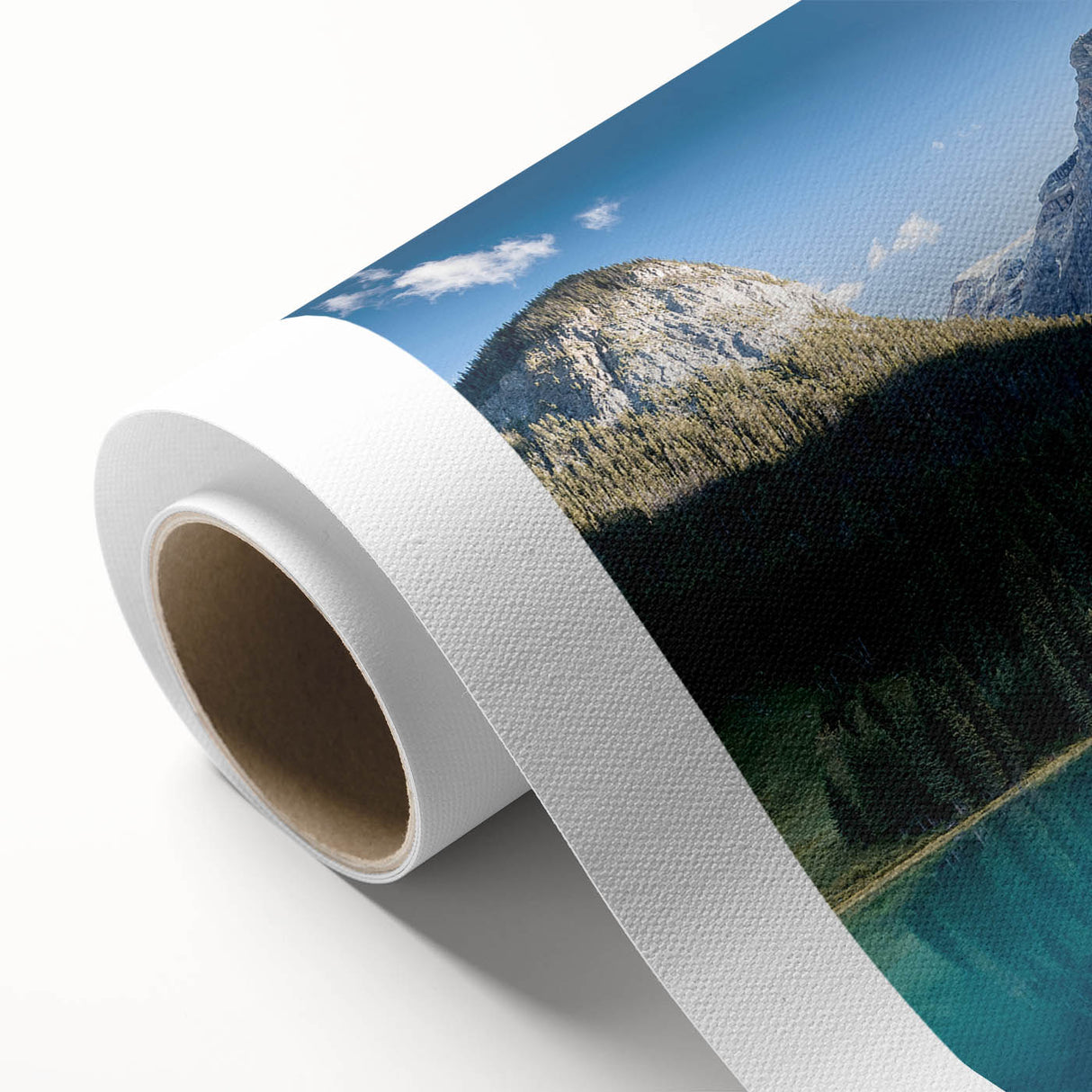 Art deco poster of British Columbia scenery in pastel shades on rolled canvas, ideal for nursery wall art.