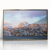 Mid-century modernist acrylic print of a Newfoundland landscape in muted earth tones, ideal for nursery wall art.