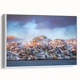 Vintage poster art of Newfoundland scenery on framed canvas with colorful art and black accents, ideal for living room decor.