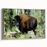 A framed canvas featuring a landscape art painting of the Northwest Territories with colorful art in vintage poster style.