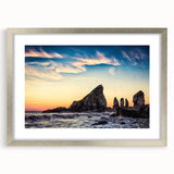 Textured abstract art print of Nova Scotia scenery in muted earth tones, framed with a silver mat.