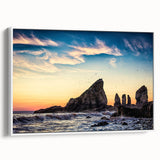 Vintage poster art of Nova Scotia scenery on a framed canvas, featuring colorful art with black accents.