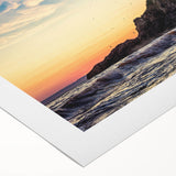 Art deco poster of Nova Scotia scenery in muted blue tones on rolled canvas, suitable for dining room wall art.