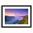 Abstract art print of Ontario scenery in vibrant colors on a large framed canvas, ideal for living room decor.