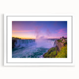 Abstract art print of Ontario scenery in muted earth tones on a white framed canvas, suitable for dining room decor.