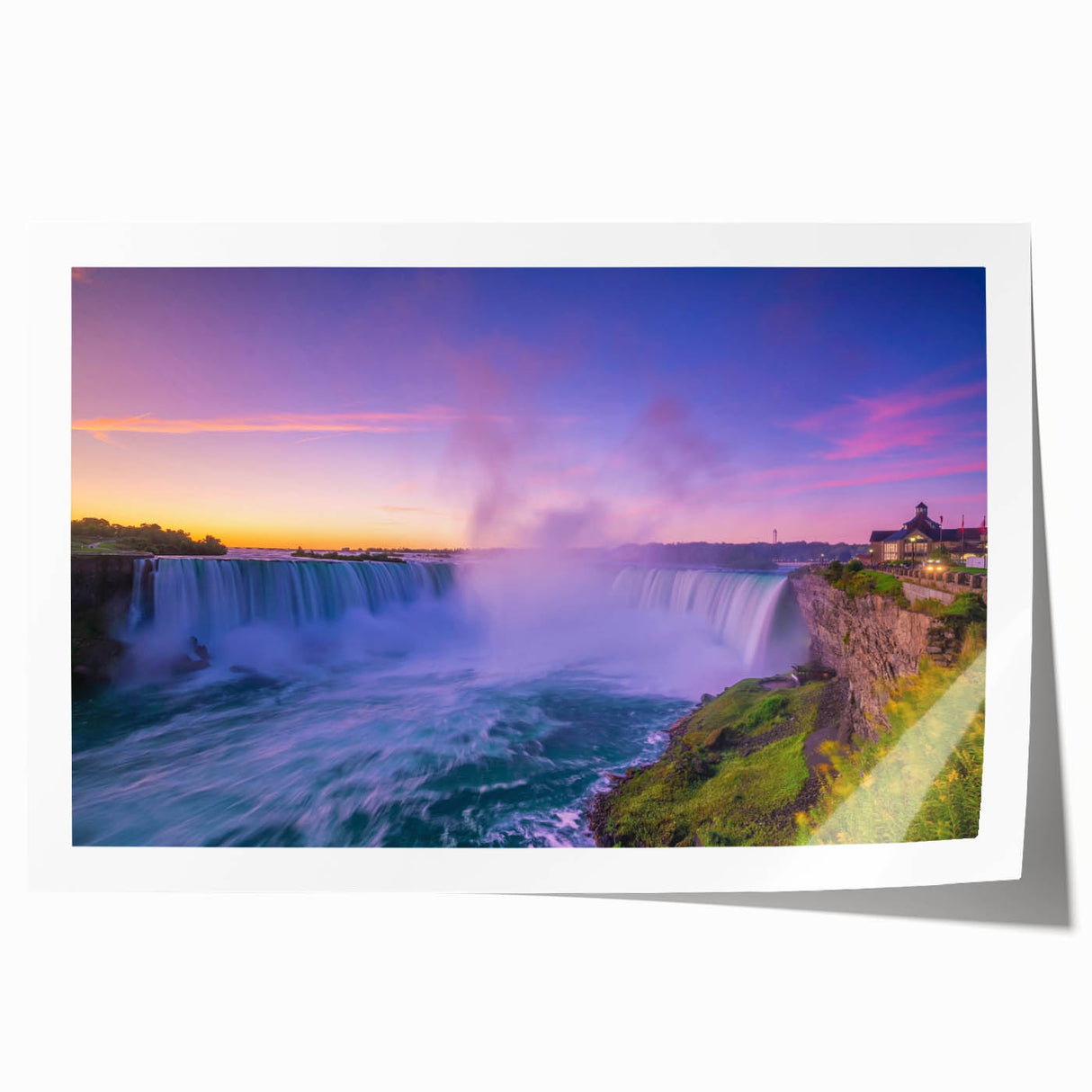 Extra large rolled print depicting Ontario's natural scenery in muted green and blue tones, ideal for art wall dining room.