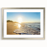 Textured abstract art print of a scenic Prince Edward landscape in muted earth tones, framed with a silver mat.