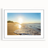 Abstract art print of Prince Edward, Canada scenery in muted earth tones on a framed white mat, ideal for dining room decor.