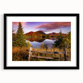 Extra large abstract art print of Quebec scenery in colorful, textured style on a framed black mat.