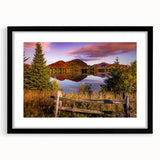 Extra large abstract art print of Quebec scenery in colorful, textured style on a framed black mat.