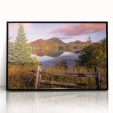 Large abstract wall art depicting a stylized Quebec scenery in muted tones on a framed acrylic.