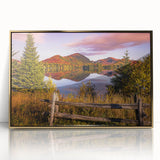 Large art print of Quebec scenery on a framed acrylic, featuring mid-century modernist style.