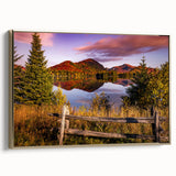 Framed canvas depicting a vintage-style landscape of Quebec, featuring muted earth tones, ideal for bedroom wall art.