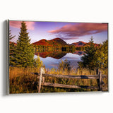 Framed canvas landscape art painting of Quebec scenery in vibrant colors, ideal for living room decor.