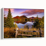 Vintage poster art of Quebec scenery with colorful accents on extra large framed canvas, ideal for living room decor.