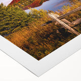 Art deco poster of Quebec scenery in muted blue and green shades on rolled canvas, suitable for dining room decor.