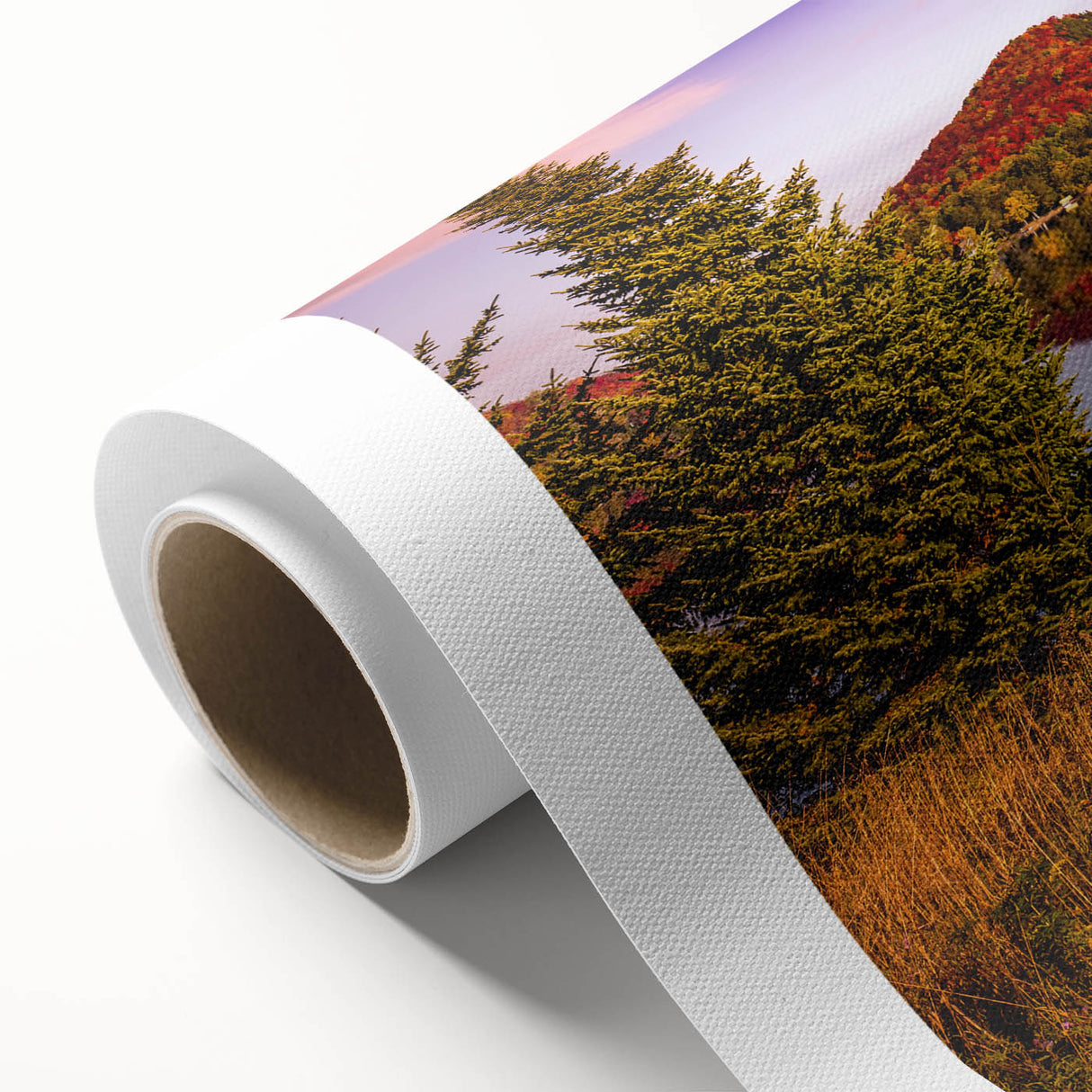Art deco poster of Quebec scenery in muted pastel colors on rolled canvas, ideal for nursery wall art or dining room decor.