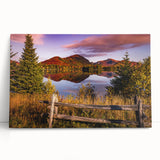Black and white stretched canvas depicting a serene Quebec landscape, ideal for kitchen wall art or bedroom ambiance.