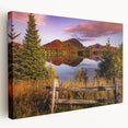 Scenic Quebec landscape on large stretched canvas with vibrant green and blue tones, ideal for kitchen wall art.