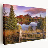 Scenic Quebec landscape on large stretched canvas with vibrant green and blue tones, ideal for kitchen wall art.