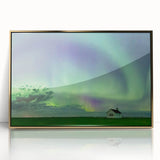 Acrylic print of a Saskatchewan landscape in gold frame, featuring mid-century modernist style.