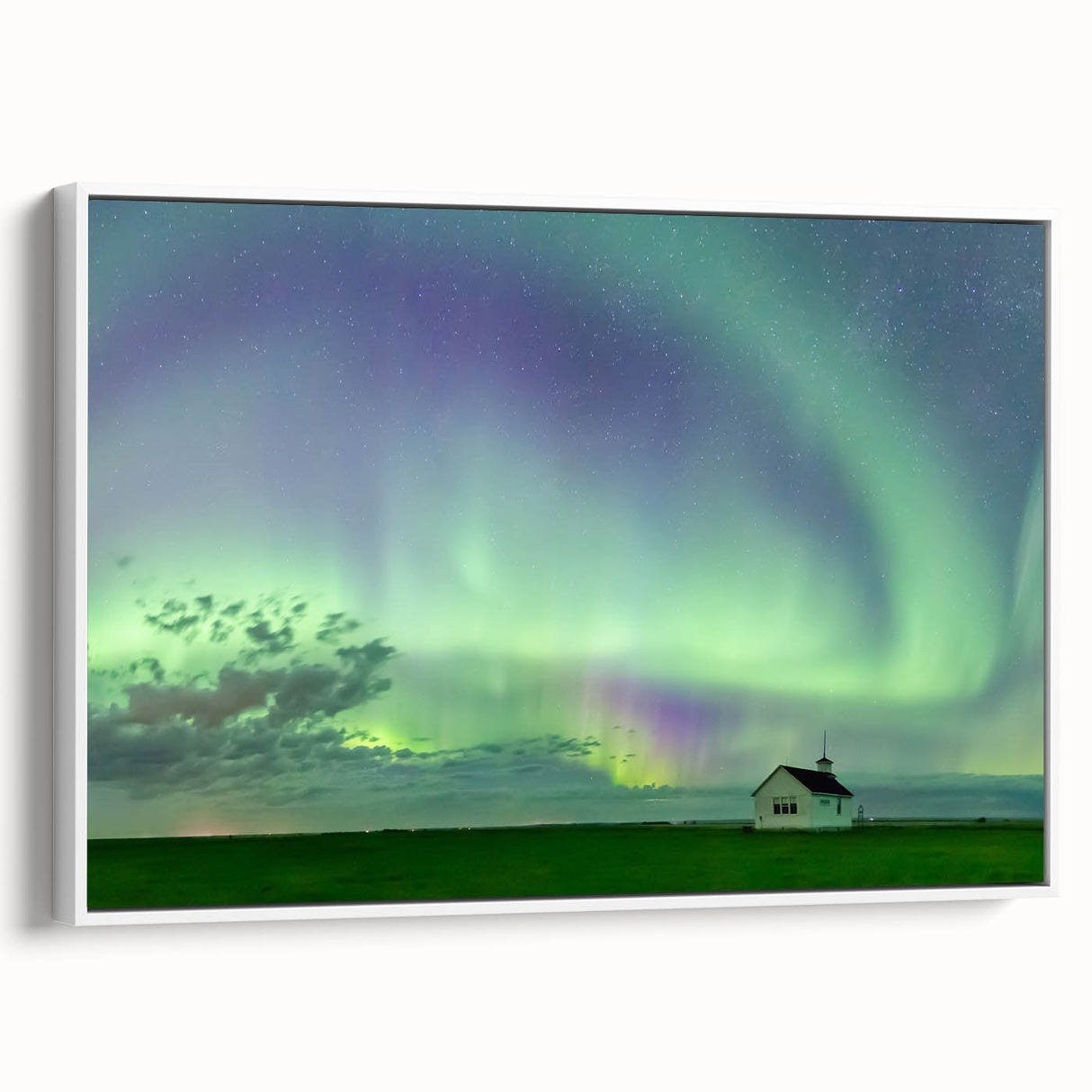Vintage poster art of Saskatchewan scenery on extra large framed canvas, featuring colorful art with black accents.