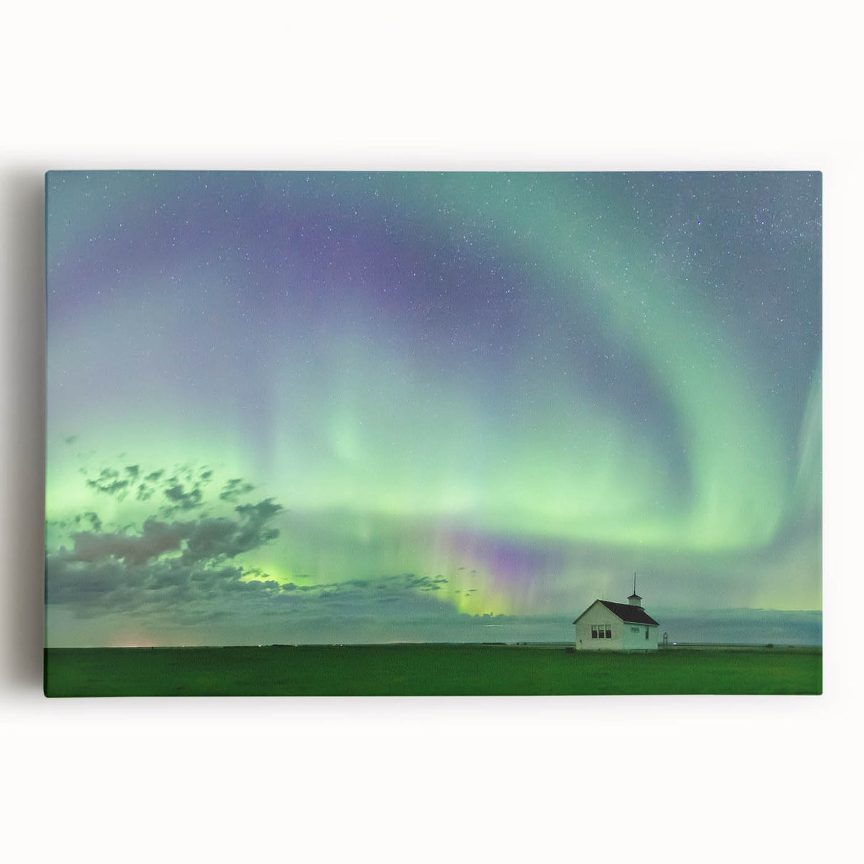 Black and white photo of Saskatchewan scenery on large stretched canvas, ideal for kitchen wall art.