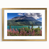 Extra large abstract art print of Yukon scenery in gold frame with mat, featuring textured earth tones.