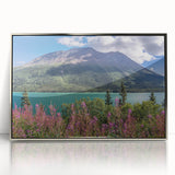 Mid-century modernist art depicting Yukon scenery in muted earth tones on a framed acrylic print.