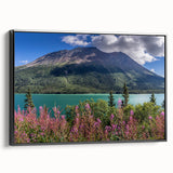 Black and white framed canvas of a Yukon landscape, featuring vintage poster art style, ideal for bedroom decor.