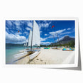 Extra large rolled print of a Caribbean Antigua scenery with vibrant blues and greens, ideal for dining room wall art.