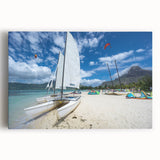 Black and white photo of Antigua coastline on stretched canvas, suited for kitchen wall art or bedroom ambiance.