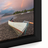 Extra large framed canvas of a textured, colorful Caribbean scenery, ideal for living room decor.