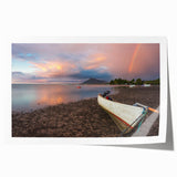 Caribbean Aruba scenery on a rolled canvas print, featuring vivid blue and green tones, ideal for dining room wall art.